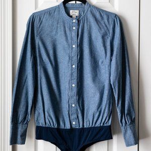 Chambray denim button down long sleeve bodysuit